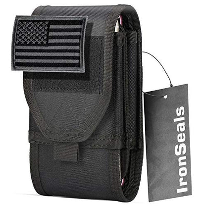 Double Capacity Phone Holster, Tactical Molle Belt Pouch with Flag Patch for iPhone 17 Pro Max/16 Pro Max/16Pro/15ProMax/14 Pro Max/13 Pro Max, Samsung S25, Size Large Extra Stiffness - color: Black