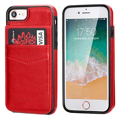 KIHUWEY for iPhone SE/8/7 Wallet Case Card Holder Kickstand, Red - color: Red