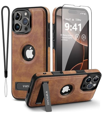 WTCASE Magnetic for iPhone 16 Pro Leather Case,Built-in Invisible Stand [Compatible with Magsafe] Protective Slim Kickstand Phone Cover Compatible with iPhone 16 Pro (2024) 6.3" (Brown) - color: Brown, size: iPhone 16 Pro - 6.3"