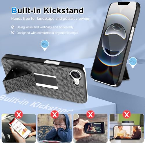 Fingic for iPhone 17e/ 16e Case with Belt Clip Holster Case Kickstand | Slim Combo Shell with Swivel Holster Rugged Shockproof Antiscratch Protective for iPhone 16e 2025/ 17e 2026 6.1 inch , Black