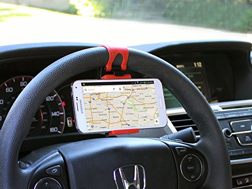 Cellet Universal Steering Wheel Phone Mount Holder - Adjustable Handlebar Cradle Clamp Fits iPhone 16 15 14 13 Pro Black, Fits Standard Devices 2.1" to 3.1" Wide, Stroller & Exercise Bike Bracket