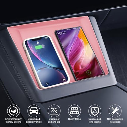 Frani Wireless Charging Pad Cover for 24-27 Tesla Model 3 Highland - color: Light Pink, size: Model 3 Highland 2024-2026