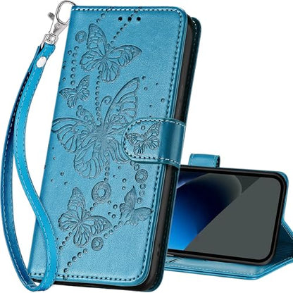 for Google Pixel 10a Wallet case, Blue-Butterfly | 3 Card Holders, Kickstand, Shockproof TPU Shell, PU Leather, Magnetic Closure, Protective Flip Folio Cover, Women - color: 8