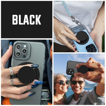 Cell Phone Grip Compatible with Magsafe, Magnetic Black Collapsible Mobile Cellphone Grip Stand for Smartphone Tablet and e-Reader