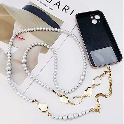 Phone Pearl Lanyard Phone Crossbody Strap,Pearl Beaded+Metal Chain with Tether Tab, Hands-Free Shoulder Cellphone Strap Compatible with Most Phones for Women (H) - color: P