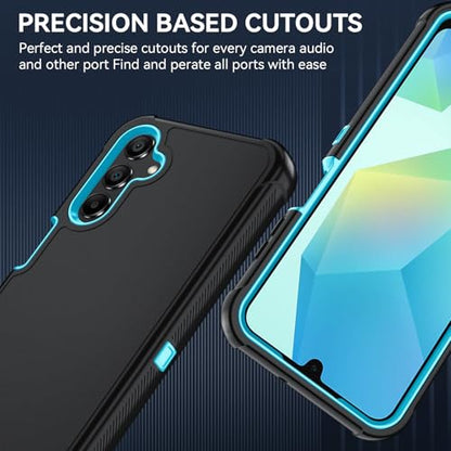 for Samsung Galaxy A16 5G Case : 3-Layer Shockproof Phone Cover with HD Screen Protector,Hybrid Protective Military-Grade for Galaxy A16 5G Phone Case (Black/Glacier Blue) - color: Black/Glacier Blue