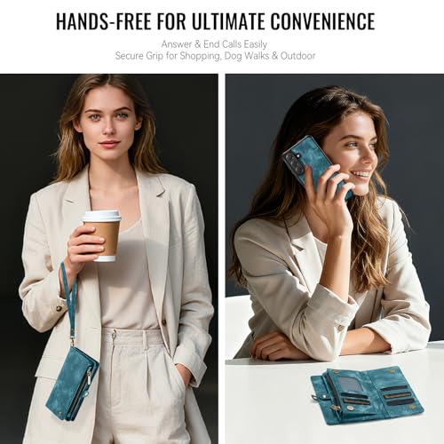 Compatible with Samsung Galaxy S26 5G Wallet Case with Magsafe with Zipper & Card Holder Strap Wristlet Detachable Magnetic Protective Back Case for Samsung Galaxy S26 5G 6.3 Inch (Blue) - color: (Detachable and Magsafe)-Blue, size: S26 6.3 Inch