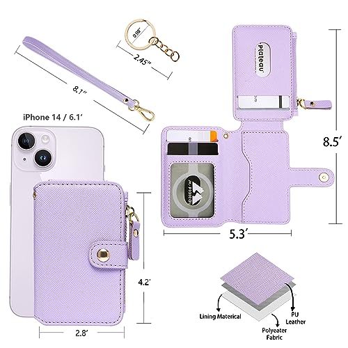 M-Plateau RFID Blocking Keychain Wallet With Leather Wrist Strap | Keychain Wristlet, Womens Card Holder with Zipper Coin Pocket and ID Window - color: Lavender