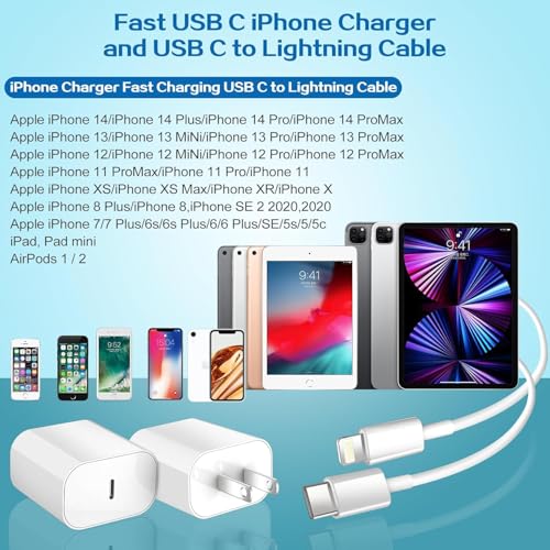iPhone Charger Fast Charging Block,2Pack Quick Apple iPhone Wall Charger,Super Fast Apple Phone Chargers Power Adapter,10FT Long USB C to Lightning Cable for iPhone14/14 Pro Max/13 Pro/12 MiNi/11/XR/X - size: 10F T
