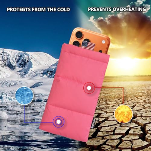 Thermal Phone Case Prevent OVERHEATING in The Sun, Cellphone Pouch for Camping Prevents Freezing, Extends Battery Life, Outdoor Warm Cover Bags for iPhone,Samsung Galaxy (Pink) - color: Pink