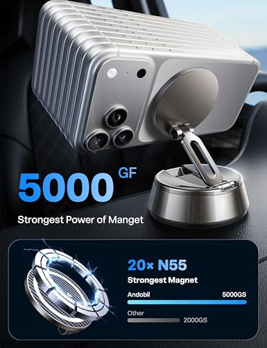 andobil 2026 Upgrade for Magsafe Car Mount [Strongest Suction & Magnet] Vacuum Magnetic Phone Holder for Car 360° Adjustable Car Cell Phone Holder Mount for iPhone 17 Pro Max 16/15/14/13/12 - color: Matte Gunmetal
