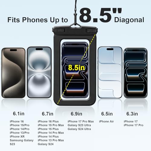 HEYSONG Waterproof Phone Pouch with Touch Screen, Secure Phone Protector for Beach, Kayaking & Water Activities, Fits Large Phones