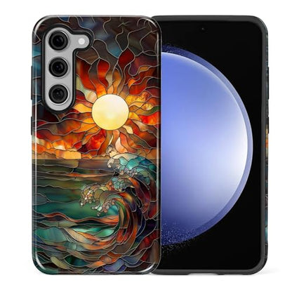 Case for Samsung Galaxy S23 Plus, 2 in 1 PC Hard Shell & Silicone Inner Bumper, AntiScratch Fullbody Cover Shockproof Slim Design Stained Glass Sun Waves - color: Stained Glass Sun Waves, size: Galaxy S23 Plus