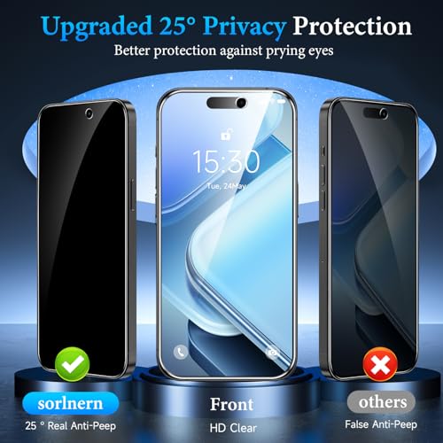 3 Pack Privacy Screen Protector Compatible for iPhone 16 Pro - size: 16 Pro