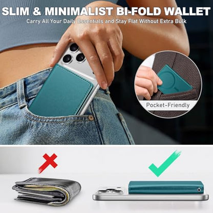 TUCCH Magnetic Wallet for Magsafe iPhone, 6 Card Holders, Teal Green | for iPhone 17/17e/16/15/14/13/12 Pro/Pro Max/Plus, Flip Card Case with RFID Blocking, Clear ID Window, PU Leather - color: Teal Green