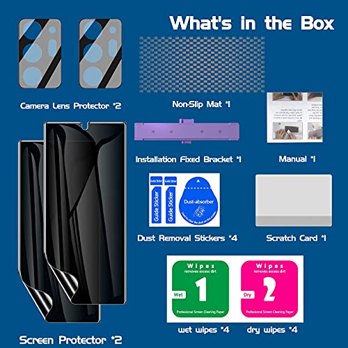 LYWHL [2+2 Pack for Samsung Note 20 Ultra Privacy Screen Protector, [Support Fingerprint ID] Anti-Spy Black Full Adhesive Flexible Film + Camera Lens Glass Protector for Galaxy Note 20 Ultra