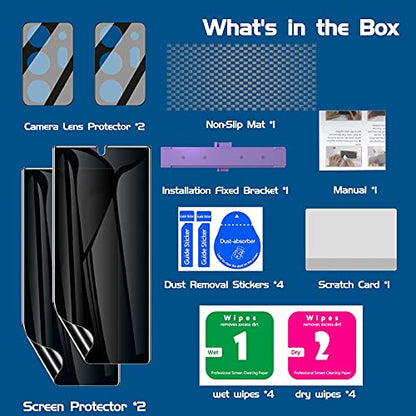 LYWHL [2+2 Pack for Samsung Note 20 Ultra Privacy Screen Protector, [Support Fingerprint ID] Anti-Spy Black Full Adhesive Flexible Film + Camera Lens Glass Protector for Galaxy Note 20 Ultra