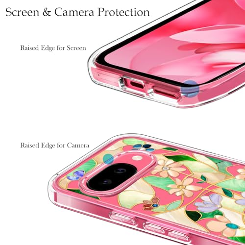 Unov for Pixel 10a Case, Clear with Design, Slim Fit Good Grip, Embossed Phone Case, Shockproof Protective Cover, Raised Camera Protection, Soft TPU, Stained Glass Flower - color: Stained Glass Flower