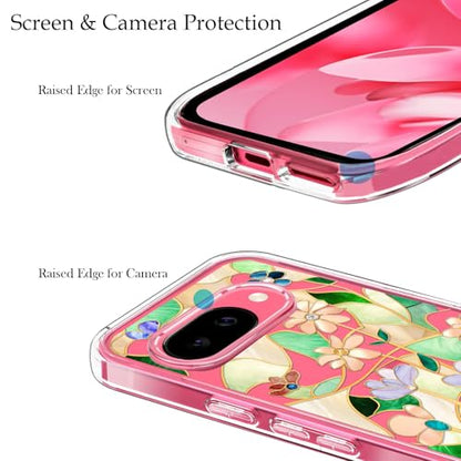 Unov for Pixel 10a Case, Clear with Design, Slim Fit Good Grip, Embossed Phone Case, Shockproof Protective Cover, Raised Camera Protection, Soft TPU, Stained Glass Flower - color: Stained Glass Flower