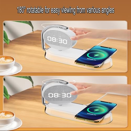 3-in-1 Wireless Charger with Digital Clock Display, 15W Fast Charging Station for Phone and Earbuds, Multi-Protection Charging Stand with 3-Level Night Light and Alarm Function, W001 White. - color: Multi Functional Alarm Clock W001 White