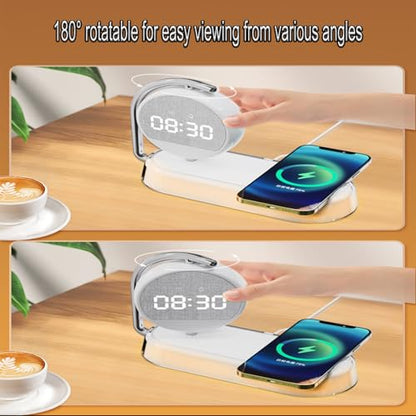 3-in-1 Wireless Charger with Digital Clock Display, 15W Fast Charging Station for Phone and Earbuds, Multi-Protection Charging Stand with 3-Level Night Light and Alarm Function, W001 White. - color: Multi Functional Alarm Clock W001 White