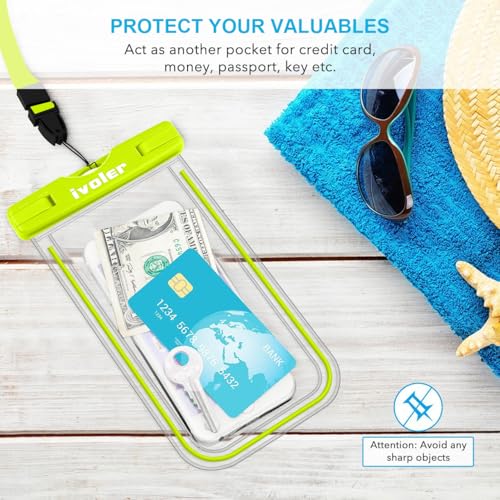 ivoler 2-Pack Waterproof Fanny Pack & Phone Pouch, Dry Bag for Passport, Phone & Wallet, Floating Waterproof Phone Case for Beach, Swimming, Kayaking, Boating, Cruise Essentials & Travel - color: Lime Green & Neon Lime
