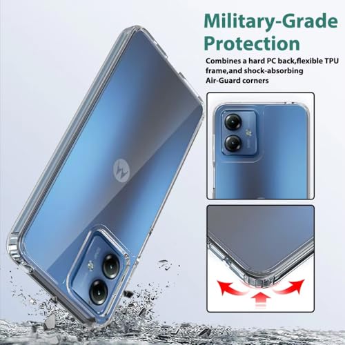 for Moto G14 Case Crystal Clear Slim Hard Case Hybrid Shockproof Bumper with Tempered Glass Screen Protector Full Body Anti-Yellow Anti-Scratch Phone Protective Cover - color: Moto G14