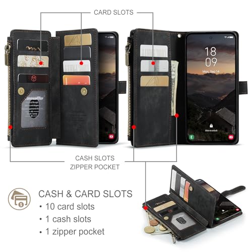 Compatible with Samsung Galaxy S26 Wallet Case,with Card Holder Kickstand Magnetic Zipper Pocket Lanyard Strap Wristlet,Leather Flip Case Wallet for Samsung Galaxy S26 5G 6.3 Inch (Black) - color: Black, size: S26 6.3 Inch