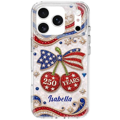 Celebrating Liberty Jewel Cherries, Personalized Clear Phone Case, Gift for Patriots