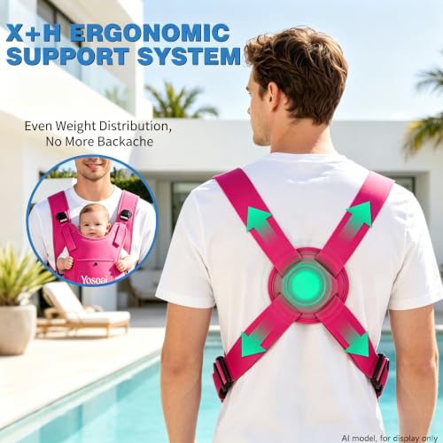 Yosoai Premium Neoprene Water Baby Carrier, Safer Wider 50mm Strap & 60mm Slide Lock Buckle, Ergonomic X+H Back Support, Quick Dry Land & Water Baby Carrier with Waterproof Phone Pouch - color: Hot Pink