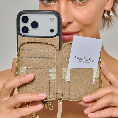 LAMEEKU for iPhone 17 Pro Max Case Wallet, Crossbody Phone Purse with Grip Holder RFID Blocking 6.9 inch Taupe - color: Taupe, size: iPhone 17 Pro Max 6.9''