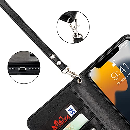 Bocasal Detachable Wallet Case Card Holder for iPhone 13 Pro Max Black | RFID Blocking Kickstand Card Slots Holder PU Leather Magnetic Shockproof Wrist Strap Removable Flip Protective Cover 6.7 inch - color: Black