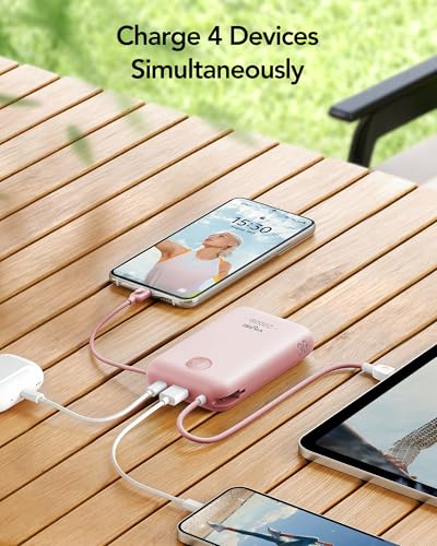 VIYISI Power Bank 20000mAh 30W Fast Charging with Built-in Cables, Pink - color: Pink