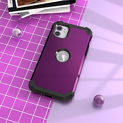 IDweel for iPhone 11 Case with Tempered Glass,Hybrid 3 in 1 Shockproof Slim Heavy Duty Protection Hard PC Cover Soft Silicone Bumper Full Body Case for iPhone 11 6.1 Inch, Navy Purple - color: Navy Purple