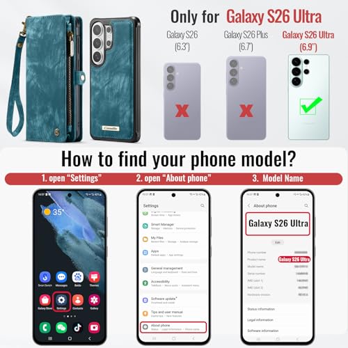 Compatible with Samsung Galaxy S26 Ultra Wallet Case with Magsafe with Zipper & Card Holder Strap Wristlet Detachable Magnetic Protective Back Case for Galaxy S26 Ultra 5G 6.9 Inch (Blue) - color: (Detachable and Magsafe)-Blue, size: S26 Ultra 6.9 Inch