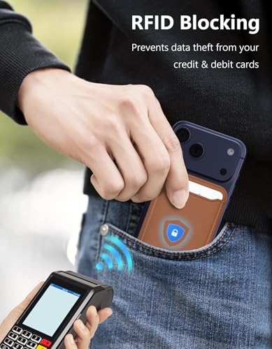 TopMade for MagSafe Wallet with Adjustable Stand, Magnetic Phone Card Holder for iPhone 17/16/15/14/13/12 Series, RFID Blocking Premium Leather, ID Window, Holds 5 Cards, Brown - color: Brown