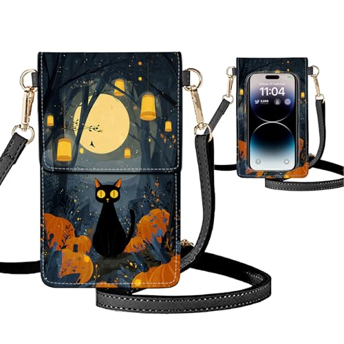 Small Crossbody Bags for Women Touchscreen Cell Phone Bag Cross Body Purses with adjustable Strap,Gifts For Teenage Girls - color: Black Cat on Halloween Night