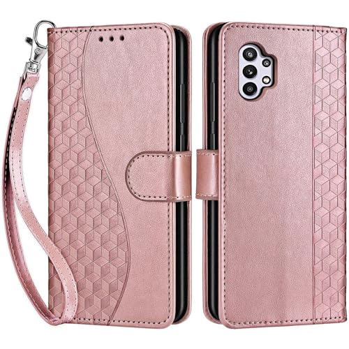 for Samsung Galaxy A32 5G Wallet case, Rose Gold | 3 Card Holders, Kickstand, Shockproof TPU Shell, PU Leather, Magnetic Closure, Protective Flip Folio Cover, Women - color: 5