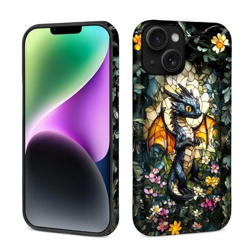 Case for iPhone 14 Plus,Drop Protection Hybrid 2-Layer Hard Phone Cover-Stained Glass Black Dragon - color: Stained Glass Black Dragon, size: iPhone 14 Plus