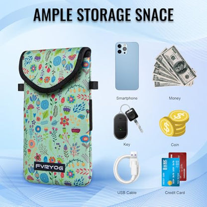 Neoprene Phone Sleeve Pouch Case Bag for Men Women w/Crossbody Strap/Neck Lanyard for iPhone 17/16/15/14 Pro Max, Samsung S25，Pixel 10 - color: Green Flower Cell Phone Sleeves