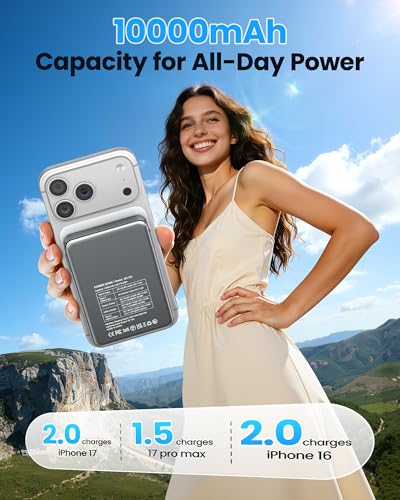 Magnetic Portable Charger, Power Bank Fast Charging 22.5W 10000mAh, Portable Charger with Built in Cable, for Magsafe Battery Pack Compatible with iPhone 17/16/15/14/13/12 Pro/Pro Max, Samsung Grey - color: Grey