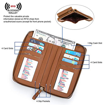 S-ZONE Small Crossbody Bags for Women Phone Purse RFID Blocking Wallet | Card Slots, Vegan Leather, Anti-theft, Multi Pockets, Detachable Adjustable Strap, Travel Eveyday Outing - color: Brown