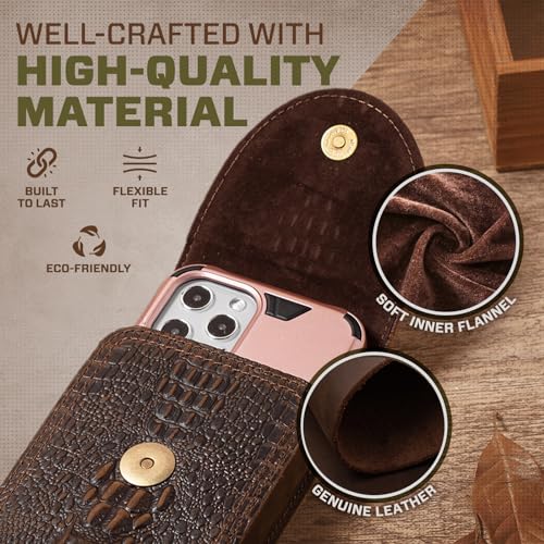 Genuine Leather Cell Phone Holster Belt Holder Belt Clip Pouch Case Fit for iPhone 17 Pro Max 16 Plus 15 Pro Max 14 Plus 13 Pro Max 12 Pro Max Samsung Galaxy S24+ S23 Ultra A55 (Retro Brown) - color: Retro Brown