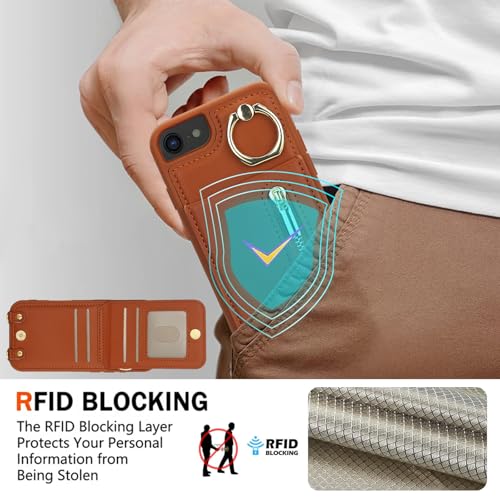 Crossbody Wallet Case for iPhone 7/8/SE 2020/SE 2022 with Lanyard Strap Card Slot Holder RFID Blocking Kickstand,Magnetic Flip Folio Zipper Purse Case, PU Leather Cover Handbag,Brown - color: Brown, size: iPhone 7/8/SE 2020/SE 2022(4.7")