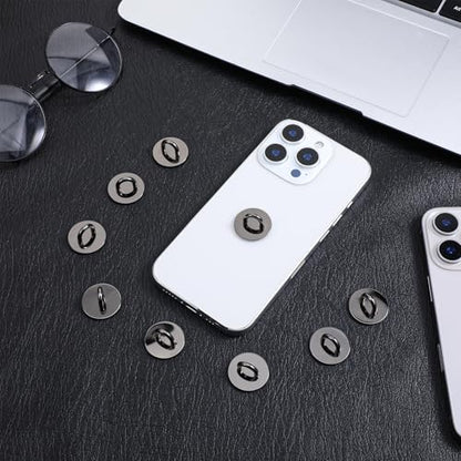 10 PCS Phone Charm Hook, Adhesive Metal Round Cell Phone Finger Ring Holder, Cute Phones Grip Loop Stand Universal Charms Holder for Cell Phones Case Tablet DIY Hanging Accessories (Black)