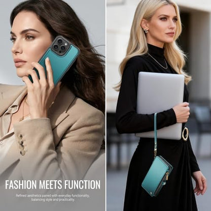 for iPhone 16 Pro Phone Case Wallet Magnetic Detachable, Turquoise - color: Turquoise, size: iPhone 16 Pro
