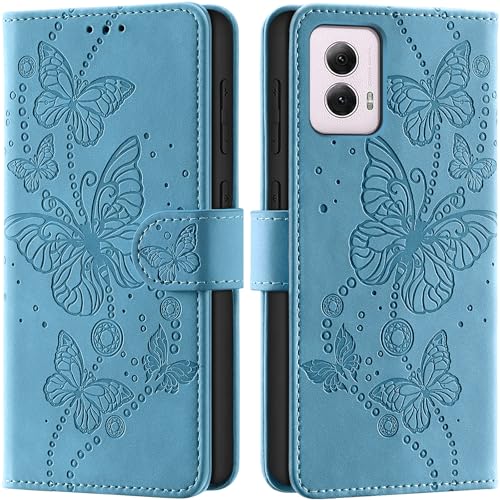Case Wallet for Motorola Moto G Power 5G 2024, Light Blue | RFID Blocking, 3 Card Holder Stand, Shockproof TPU Shell, PU Leather Magnetic Closure, 6.7-inch - color: Light Blue