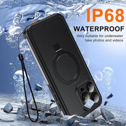 Oterkin Magnetic Stand for iPhone 15 Pro Case Waterproof IP68, Black - color: Black, size: iPhone 15 Pro 6.1''