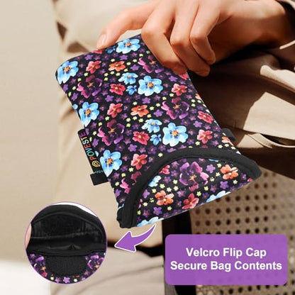 Flap Closure Secure Cell Phone Bag with Card Pocket for iPhone & Samsung - color: Purple Garden