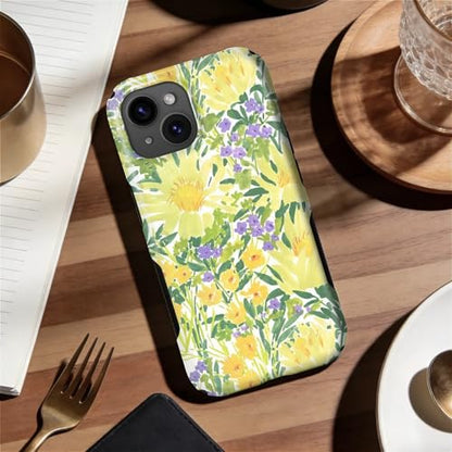 Case for iPhone 15 Plus | Anti-Slip Side Handle| Bold Protective Design | Compatible with MagSafe | Bright Yellow Wildflowers | - color: Bright Yellow Wildflowers, size: iPhone 15 Plus